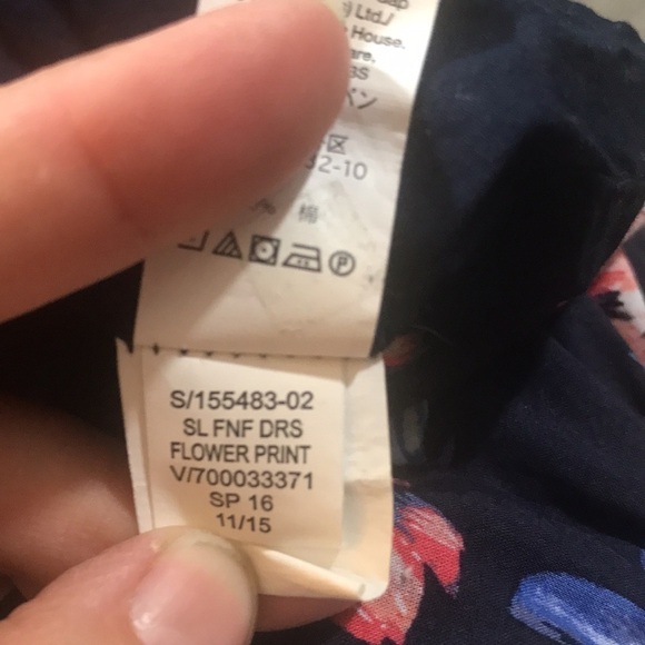 GAP Sleeveless 100% Cotton Navy Blue Floral Drawstring Waist Dress size 14 - Picture 10 of 13